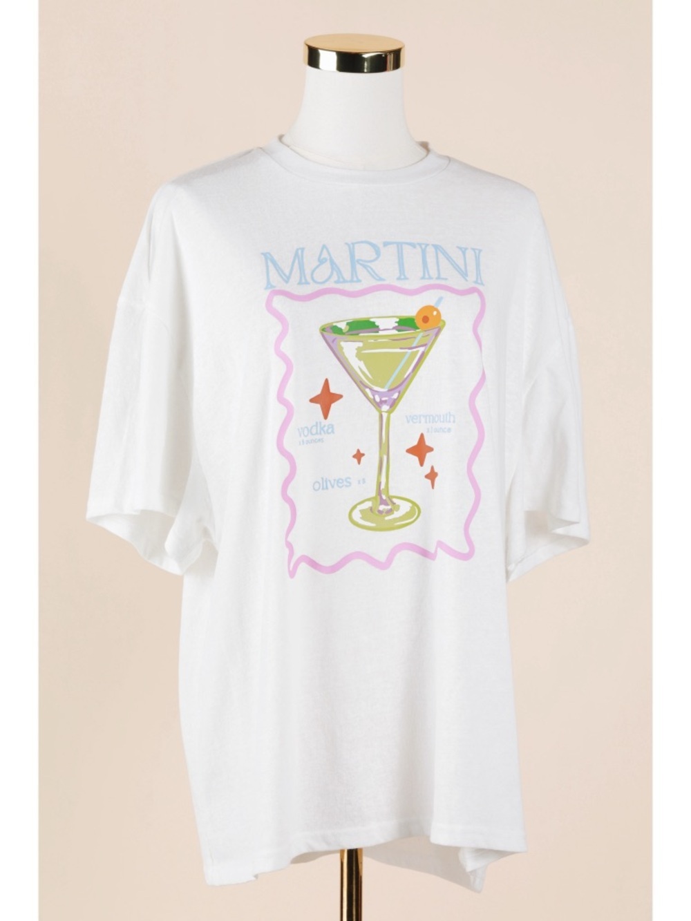Sz M/L Princess Polly Martini Graphic Oversized Cotton Blend White T Shirt EUC